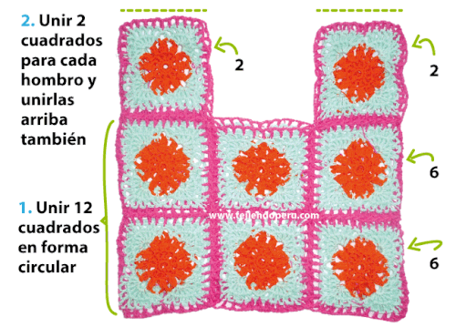 Blusa con grannys cuadrados Tejiendo Per