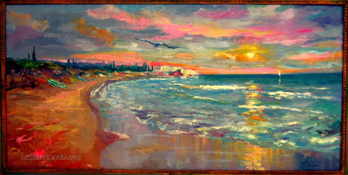 "Tramonto" Olio su tavola 120x60 - olio di Giuseppe Faraone, il poeta dei colori