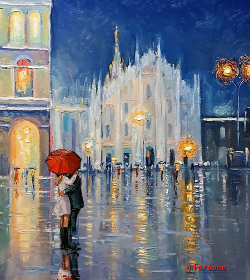 Un bacio a mezzanotte, olio cm 40x50 (codice ND)
