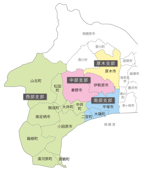 相模読売会のエリアを色分けした地図