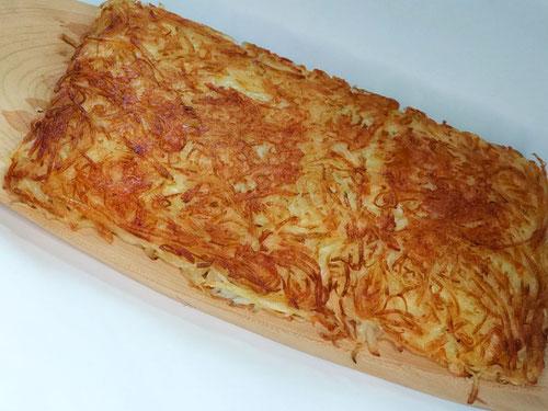 アツアツ鉄板,出し巻き玉子の秘密兵器,だし兵,ジャガイモのガレット,potato galette,しらす,シラス,千切り,外カッリカリ,中ホックホク,オサエちゃん,弱火,じわじわ