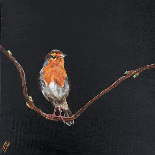 76. Less is more black "Robin"30x30cm acrylverf op doek