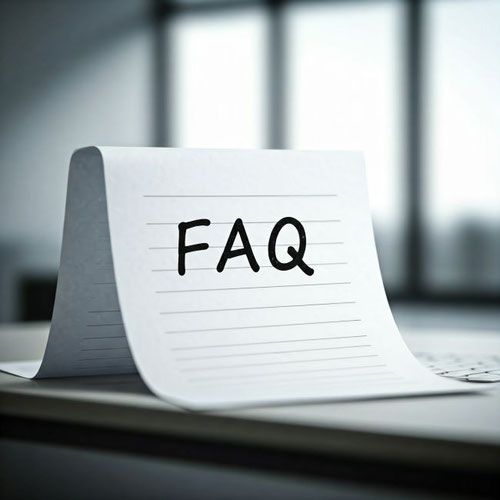 Linierter Zettel mit der Aufschrift FAQ.
