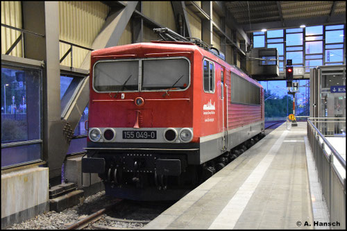 155 049-0 der Firma LDK ist am Abend des 13.07.2025 am Bahnsteig 14 des Chemnitzer Hbf. abgestellt
