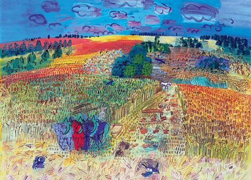 Raoul Dufy.Campo de trigo.1929.Óleo sobre lienzo.130x162cm.La exploración del concepto de obra de arte y cómo expresar la luz, jalonan el objetivo de este campo cultivado en una pequeña aldea de su Normandía natal, su patria interior.