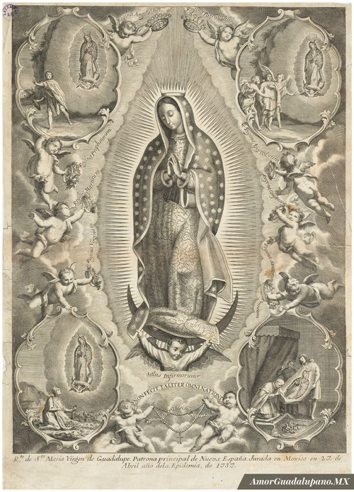 Juan Bernabé Palomino.Retrato de Santa María Virgen de Guadalupe 1740.Aguafuerte y buril.Biblioteca Nacional de España.