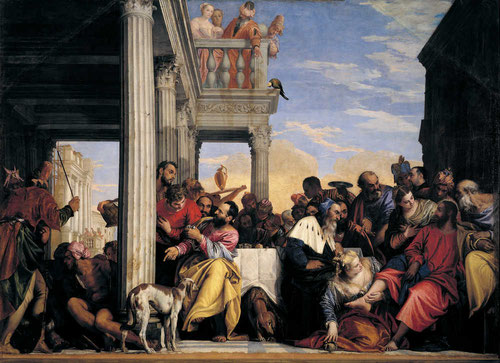 Paolo Veronese. La cena en casa de Simón. 1556-60. Óleo sobre lienzo. 315x451cm. Musei Reali di Torino. Turín.