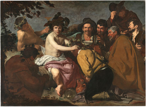 Diego Velázquez.El triunfo de Baco.Óleo sobre lienzo  165x225cm.Museo del Prado Madrid. El realismo de Velazquez y Rembrandt es heredero de una filosofía estética que interpretaron de forma personal y profundo.