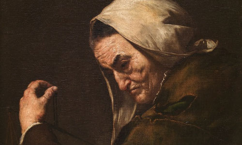 José Ribera.Vieja usurera 1638.Madrid Museo del Prado. Pintores como Ribera,Rembrandt y Lievens son maestros europeos que han llegado lejos en el uso de la pintura muy empastada para reproducir texturas.