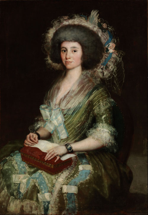 Francisco de Goya.Retrato de Manuela Camas 1792.Como pintor de cámara de Carlos III,Carlos IV y Fernando VII inmortalizó a la familia real,a las élites de la aristocracia y burguesía.Sus tonos nacarados característicos,sombreros voluminosos