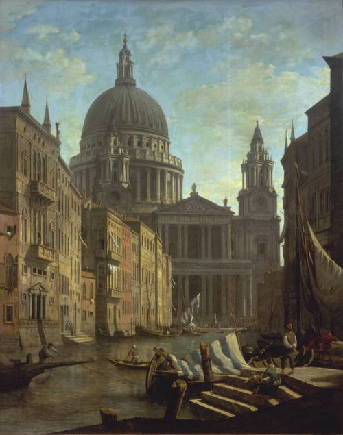 William Marlow.Capricho con la Catedral de San Pablo en el Gran Canal de Venecia 1795. Londres, Tate.Importante pintor de marinas y batallas navales.Miembro de la Society of Artists London.Realizó el Gran Tour acompañado por el Duque North umberland.