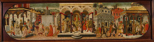 Scheggia (Giovani Guidi) y taller.Historia sin identificar, Tiberio Graco y Cornelia, historia de dos serpientes. Ecouen, Museé National de la Reinaissance-cateau d´Ecouen.1465-70