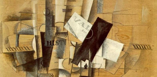 Detalle de Georges Braque.Guéridon,velador 1913.Junto con J.Gris y Picasso, creador del cubismo.Composiciones ligeras con pocos tonos cromáticos,"cubismo analítico".Heredero de la tradición clésica y precursor de la abstracción de postguerra.