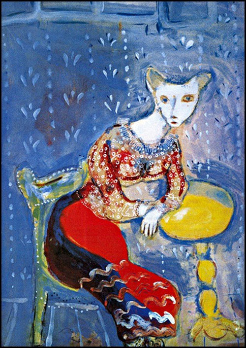 La gata transformada en mujer (Fábulas de La Fontaine) 1926-7. Guache sobre papel, colección privada Paris-Jerusalen