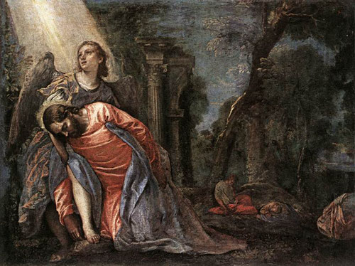 Paolo Veronés. La oración en el huerto 1570. Óleo sobre lienzo, 81x108cm, Milán Pinacotece de Brera.