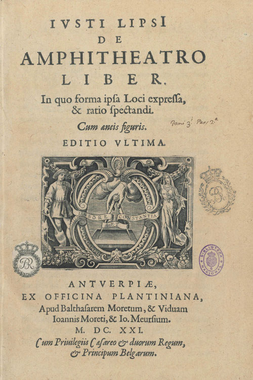 Ejemplar bellamente encuadernado "De anphitheatro liber" en pergamino verde con finos hierros dorados, perteneciente al IV duque de Uceda.