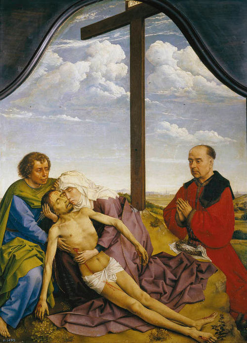 La piedad,1440,taller de Rogier van der Weyden.Óleo sobre tabla de roble,46x34cm,Mueso del Prado.