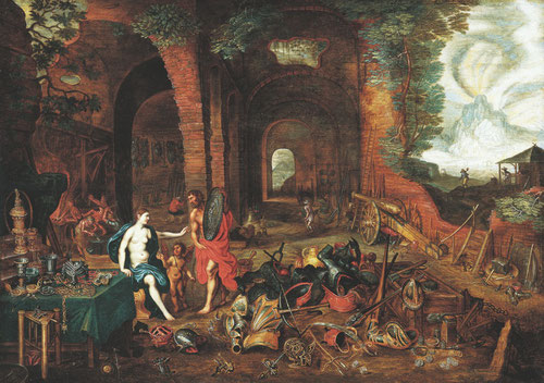 Jan Brueghel el Joven y Hendrick van Balen.Alegoría del Fuego.1630.Óleo sobre tabla.41x58cm.Colección privada.