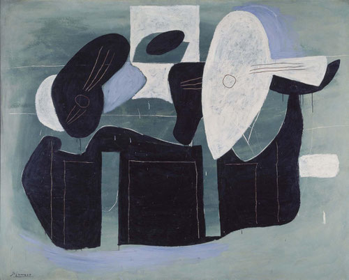 Instrumentos de música sobre una mesa 1924. Centro de Arte Reina Sofía.162x204cm. Si Einstein fuerza el lenguaje en pos de la intuición, el extraño lenguaje de Picasso procede de un más allá formal