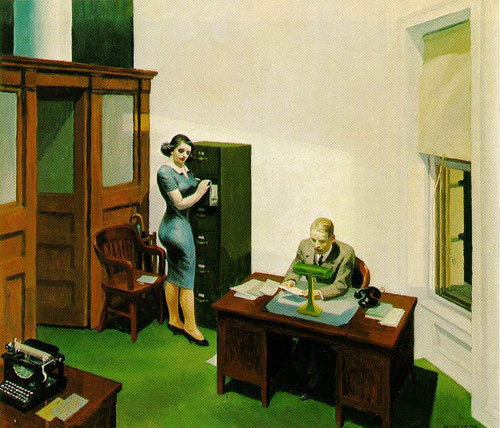 Hopper, Oficina de noche.1940. Óleo sobre lienzo.56x63cm.Coleccion Walker Art Center, Mineápolis.