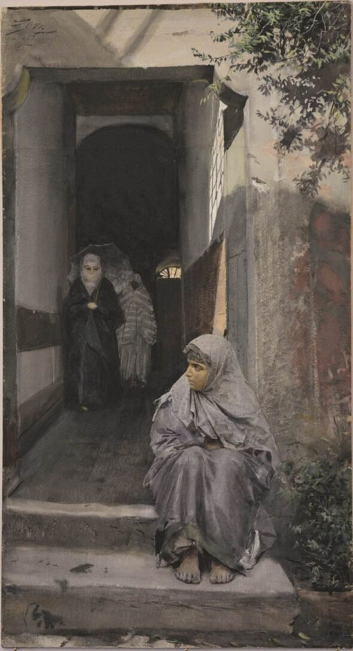 Anders Zorn. En el Palacio de Topkapi. 1885.Acuarela sobre papel. 59x30cm. Suecia LF Dalarnas. 