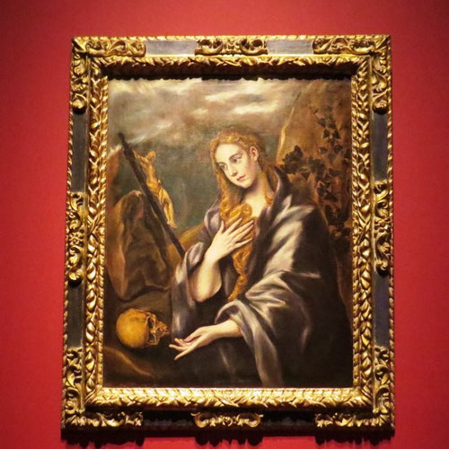 Santa Mª Magdalena 1597 El Greco.Óleo sobre lienzo 99x78cm,imagen de la santa más promocionada por la Contrareforma.Santos individualizados para la devoción personal y privada,color veneciano vivo y suntuoso,fisonomías estilizadas según el manierismo.