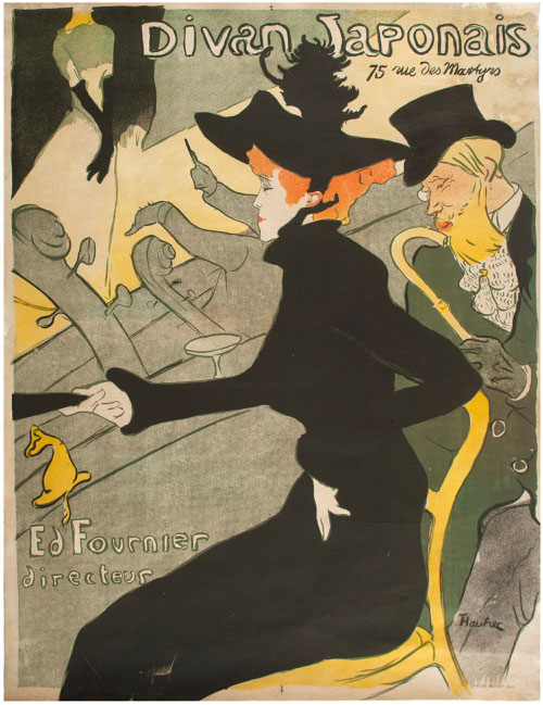 Toulouse Lautrec. Divan Japonais 1893.Litografia en color.81x62cm. Musée d´Ixelles.Bruselas. Elegante y sofisticada mujer que ilustra a la perfección cómo Lautrec no pretendía ser moralizador frante a los burdeles, sino empático.