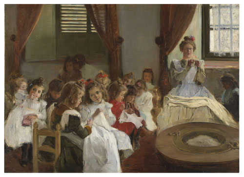 La amiga. Domingo Muñoz Cuesta.1901. Óleo sobre lienzo. 146x200cm. En la segunda mitad del S.XIX la educación de la mujer abrió un debate activo a la luz de la ilustre Concepción Arenal Y Emilia Pardo Bazán.Ambas reivindicaban el acceso a la cultura.