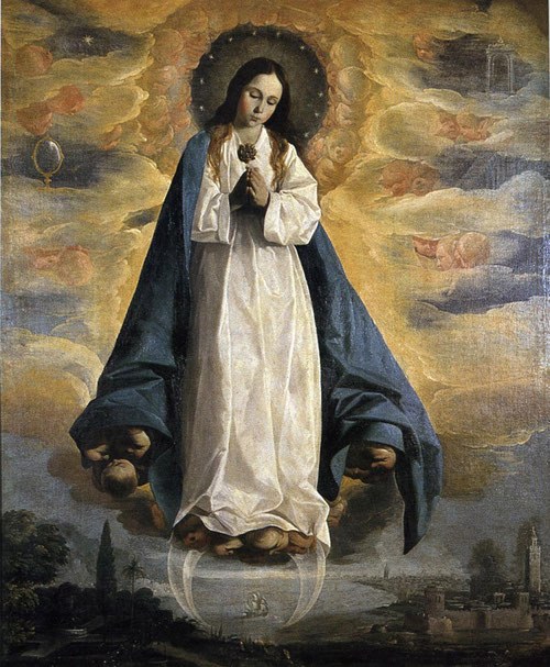 Virgen niña.Inmaculada Concepción de Jadraque.Zurbarán.1630.Museo Diocesano de Siguenza.Obra maestra por sus innovaciones iconográficas y elevada calidad artística.Asunto fundamental dogmático y una de las más bellas iconografías marianas con las letanias