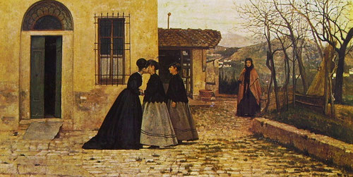 La visita de Silvestro Lega.1858. Auténtica predela quattrocentista con gravedad y ritmo solemne que recuerda al Beato Angélico.