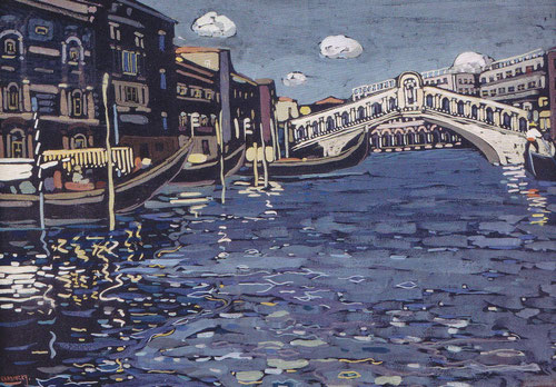 Ponte Rialto.Témpera,1904.40x56cm.Intentó plasmar en sus primeras obras su experiencia interior, vitalidad y fuerza imaginativa,aunque profesor de universidad,se entregaba a la pintura fruto de sus tensiones y antagonismos.