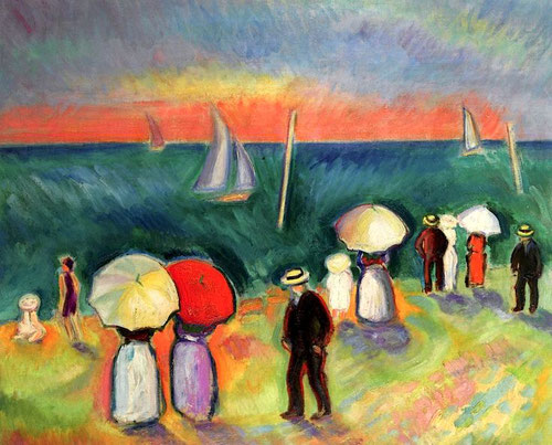 Raoul Dufy.La playa de Sainte-Adresse 1906.Colección Fundación Tritón. El mismo autor decía"He llegado a lo esencial de mi pintura en el camino y la búsqueda...la historia en sí no me importa, lo que importa es la manera de contarla"