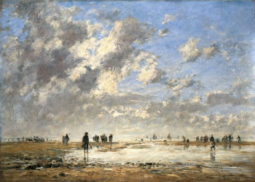 Eugène Boudin.Marea Baja en Étaples 1886.ôleo sobre lienzo  79x109cm.Musée des Beaux Arts de Bordeaux.Burdeos.El protagonismo concedido a la luz al final de su carrera. como elemento principal del paisaje...