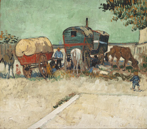 Vincent Van Gogh Las caravanas,campamento gitano cerca de Arlés 1888. Vincent Van Gogh se instala en Arlés alquila allí una casa pintada de amarillo, su color favorito con la intención de convertirla en Taller del Sur.