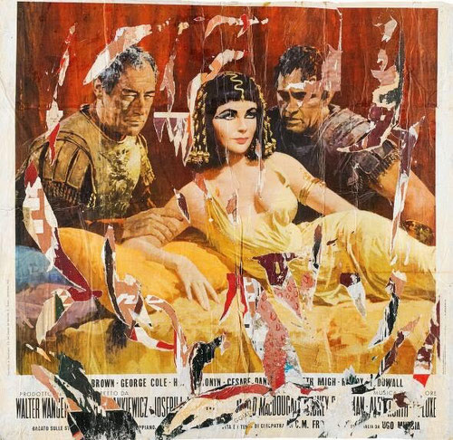 Mimmo Rotella, Cleopatra, 1963. Décollage sobre lienzo 134x137cm.Col privada. Con este majestuoso gran cartel trata a Liz Taylor como reina del Nilo, toda una imagen de la sociedad de consumo.