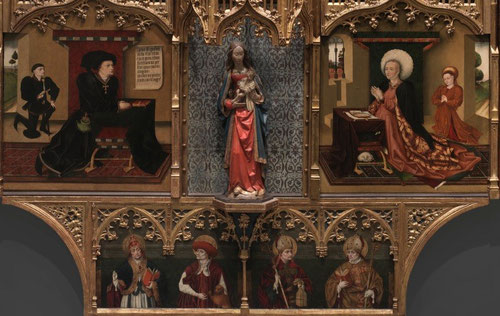 En el Retablo de los Gozos de Sta María de Jorge Inglés,1455,Museo Nacional del Prado, aparecen S Agustín,San Ambrosio, S Gregorio y S Jerónimo.Jorge Inglés 1455.Museo Nacional del Prado Madrid.