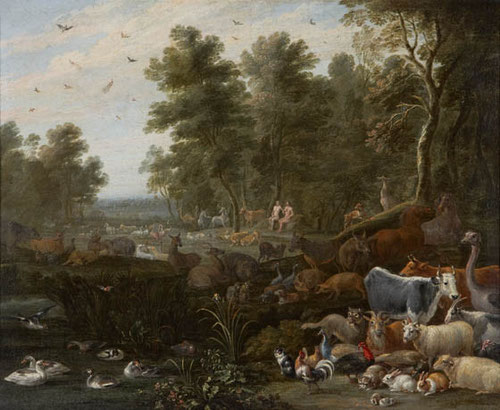 Jardín del Aden,David Teniers el joven,1685.Colección BBVA, Uno de los pintores mas importantes de la escuela flamenca del XVII.Sus pinturas encontraron gran acomodo entre la nobleza.