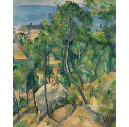 L´Estaque.Pinos y mar.1883-85.Óleo sobre lienzo.100x81cm.Staatliche Kunsthalle Karlruhe. Bosques estremecidos, todas las gamas del verde, follajes profundos,verdores lánguidos...