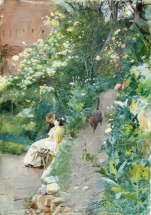 Anders Zorn.En los Jardines de la Alhambra, principal vista de atracción turística de España. Acuarela sobre papel. 50x35cm. Mora Zornmuseet.