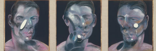 FRANCIS BACON (1909-1992) Tres estudios para un retrato de Peter Beard. Fotógrafo famoso del continente africano.Este triple rostro de su amigo, quien consideraba un visionario, ambos desconfiaban de la especie humana .El hombre es pequeño como la célula.