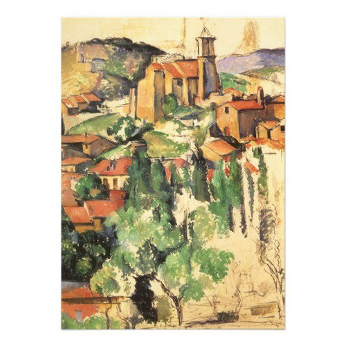 El pueblo de Gardanne,1886.Óleo y barra conté sobre lienzo.91x73cm.The Brooklyn Museum. Cézanne pintó tres óleos de Gardanne con un panorama de 180 grados del pueblo, la Iglesia se eleva sobre el horizonte.