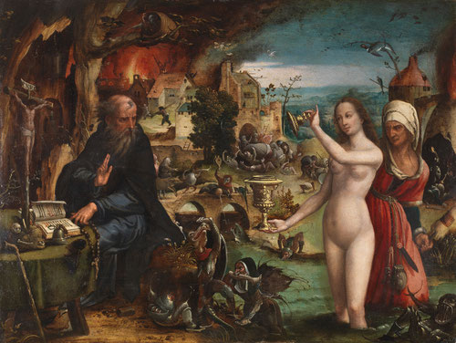  Pieter Coecke van Aelst.Las tentaciones de San antonio, hacia 1540.41x53cm.Colección Real.