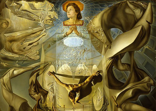 Dalí, Assumpta corpuscularia lapislazulina 1952.Madona terrenal de Port Lligat, a través de la expresión de belleza renacentista y de las leyes de la" divina proporción". Detalle de la nueva concepción de materia y de la física nuclear.