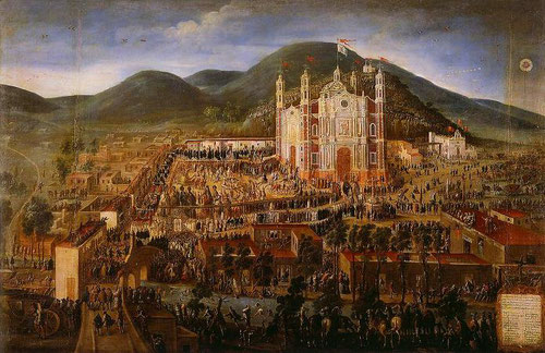 Manuel de Arellano. Traslado de la imagen del santuario mariano de la Virgen de Guadalupe, 1709.Óleo sobre lienzo. 176x270cm. Colección Hermanos Osorio.