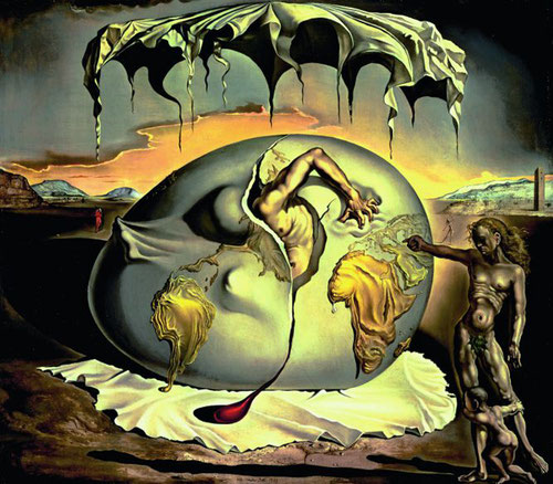 Dalí,Niño geopolítico contemplando el nacimiento del hombre nuevo,1943..Una vez más el mundo intrauterino del huevo,pintado con los más finos colores