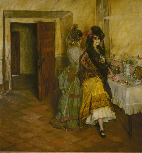 Zuloaga.Preparativos para la corrida,1902.Óleo sobre lienzo.2013x210cm.Hermitage Museum..San Petersburgo.España era considerada un país exótico en el Romanticismo, "lo español" esta de moda en Europa,busca una pintura más pura, no contaminada.