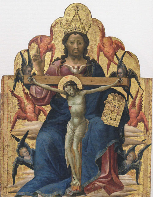 Gherard Starnina. Trinidad.1402. Temple y pan de oro sobre tabla.115x101cm.Palermo,Galeria Regional.Starnina cuando regresó a Florencia había cambiado tanto que casi era irreconocible por ser gentil y cortés.