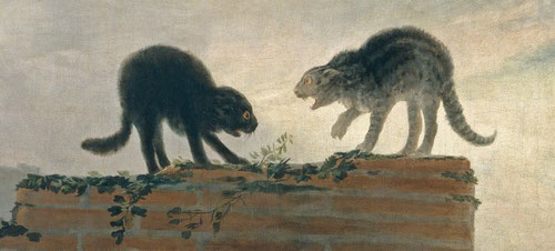 Riña de gatos.Goya,1786.Museo del Prado.La irracionalidad humana con sus bajezas en nada difiere de los animales, como los gatos y perros...