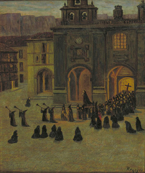 Darío de Regoyos. Madrugada de Viernes Santo en Orduña.Óleo sobre lienzo.65x54cm.Museo Nacional de Arte de Cataluña.