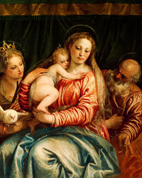Paolo Veronese. La Virgen con el Niño y San Pedro y una santa mártir 1555. El profundo impacto que Rafael Sanzio tuvo en Veronese como lo atestiguan las huellas en el rostro de María.